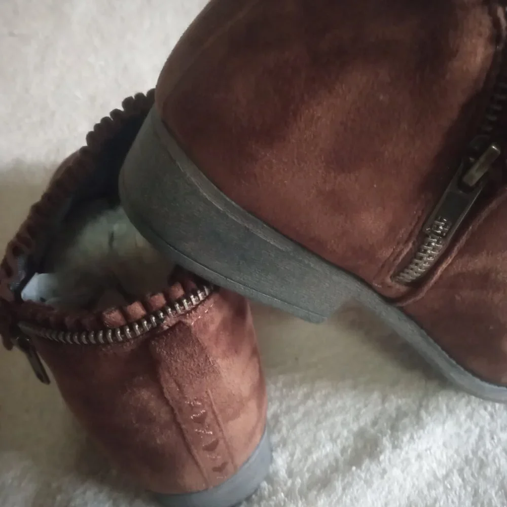DR SCHOLLS Hayzel Boots Booties Cognac Brown Big Girls Kids Teens 5 M Faux Suede